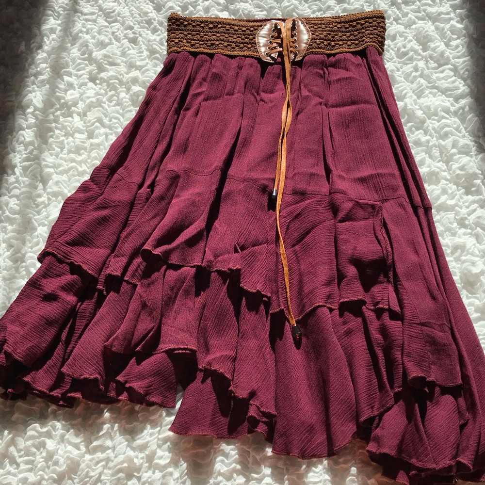Maroon Ruffled Skirt